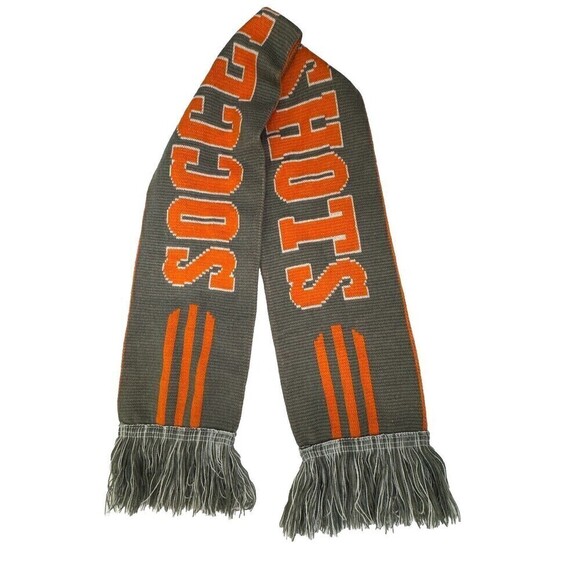 Soccer Shots Scarf Orange Gray Reversible Knit Fringe Sport - Picture 1 of 6